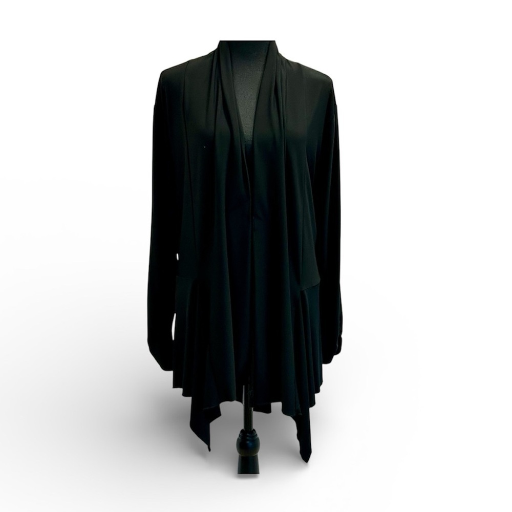 Sympli black open front long sleeve asymmetrical cardigan sweater Sz 10